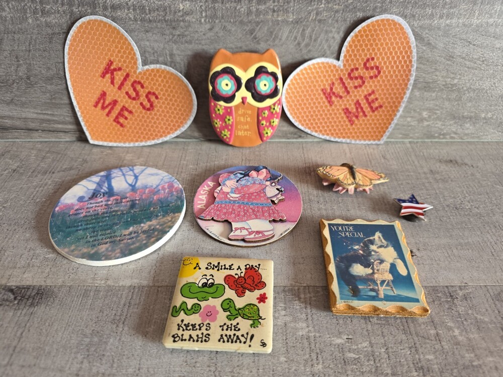 LOT of 9 Mixed Vintage Refrigerator Magnets Travel Alaska Smile 124c